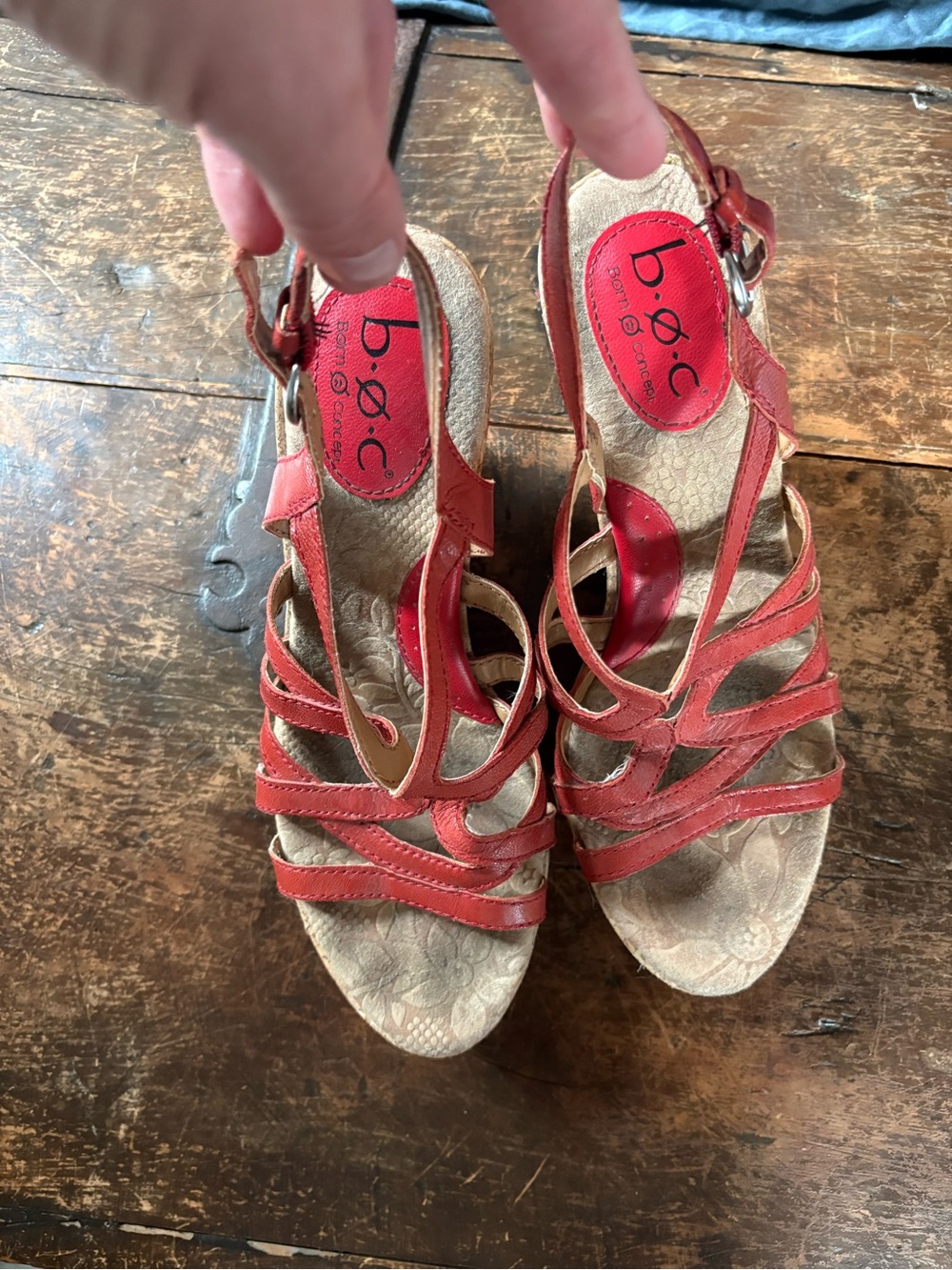 b.o.c. Red Strappy Wedge Sandals